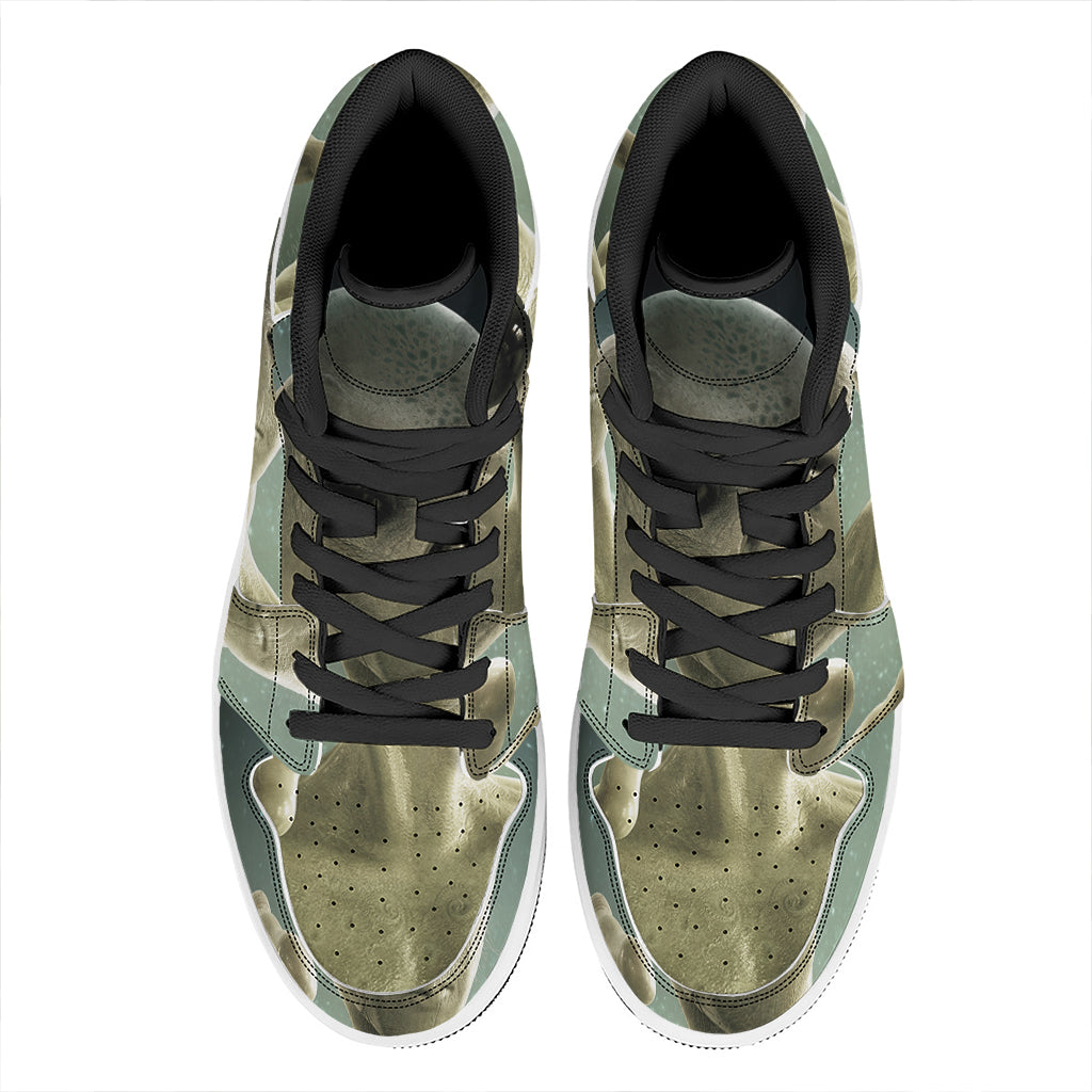 Grey Alien 3D Print High Top Leather Sneakers