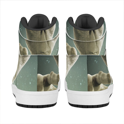 Grey Alien 3D Print High Top Leather Sneakers