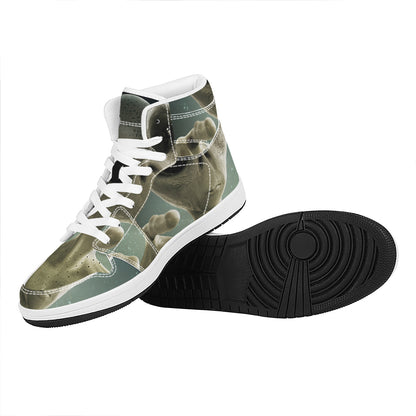 Grey Alien 3D Print High Top Leather Sneakers