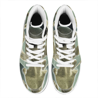 Grey Alien 3D Print High Top Leather Sneakers
