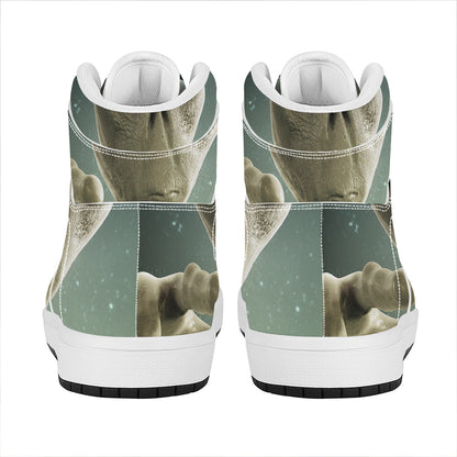 Grey Alien 3D Print High Top Leather Sneakers