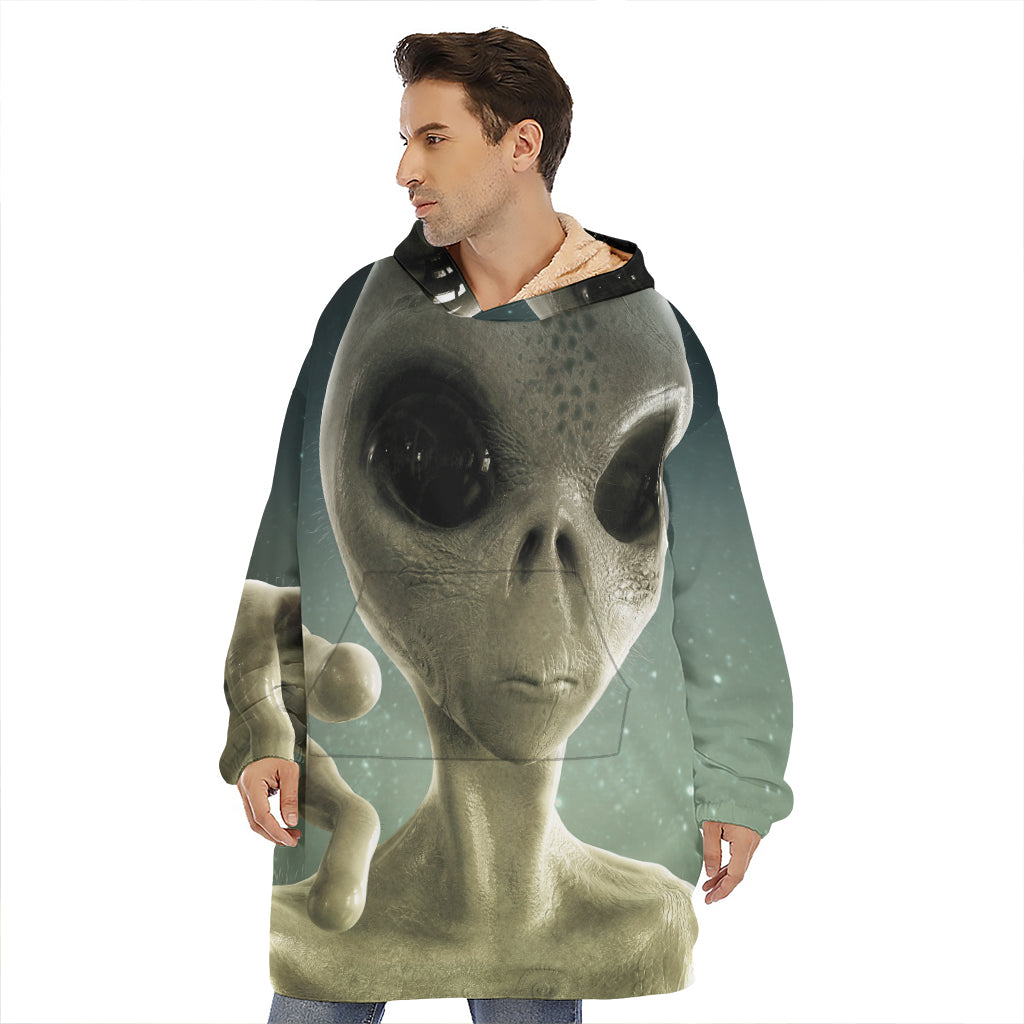 Grey Alien 3D Print Hoodie Blanket