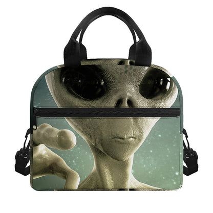 Grey Alien 3D Print Insulated Lunch Bag