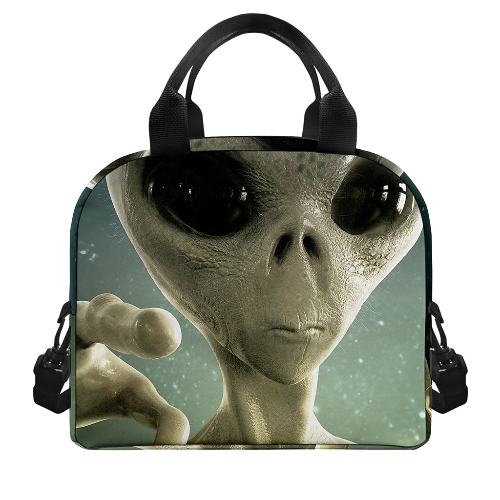 Grey Alien 3D Print Insulated Lunch Bag