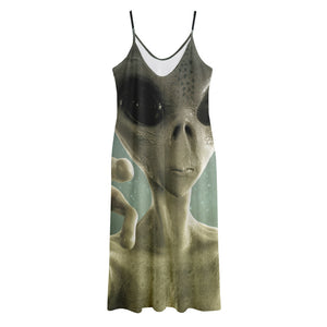 Grey Alien 3D Print Jersey Midi Cami Dress