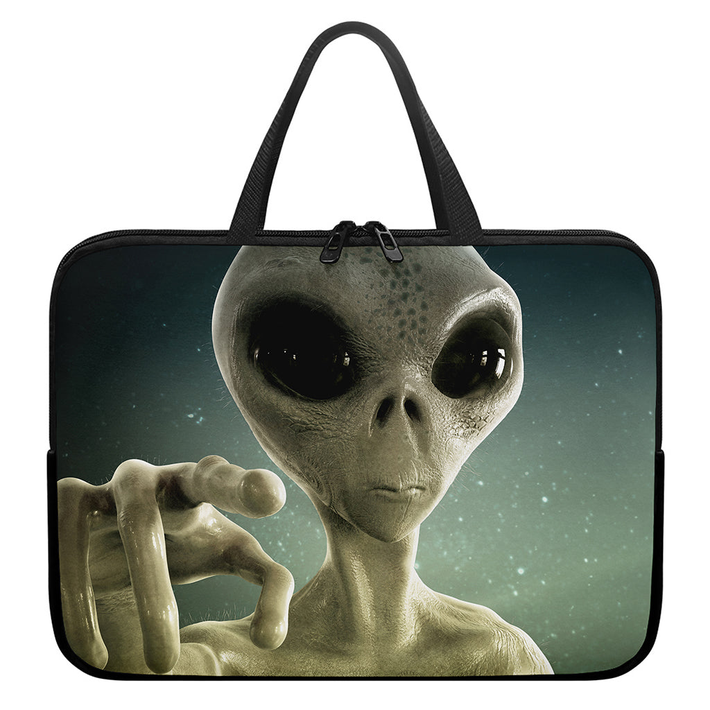Grey Alien 3D Print Laptop Sleeve With Handle