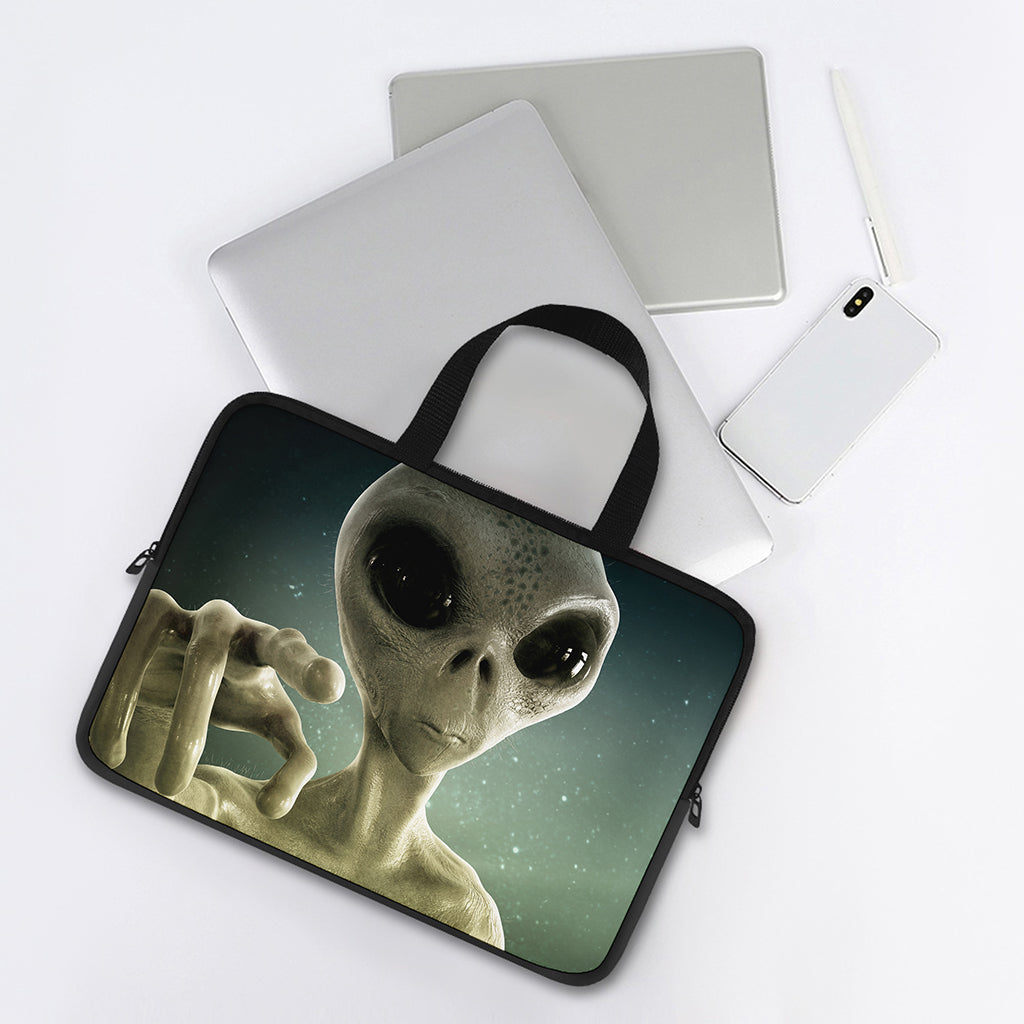 Grey Alien 3D Print Laptop Sleeve With Handle