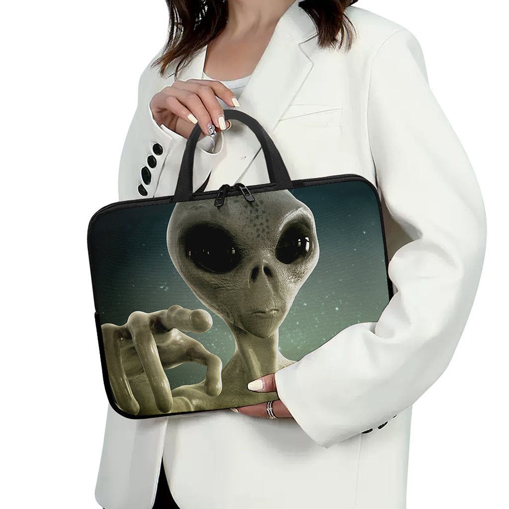 Grey Alien 3D Print Laptop Sleeve With Handle
