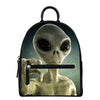 Grey Alien 3D Print Leather Backpack