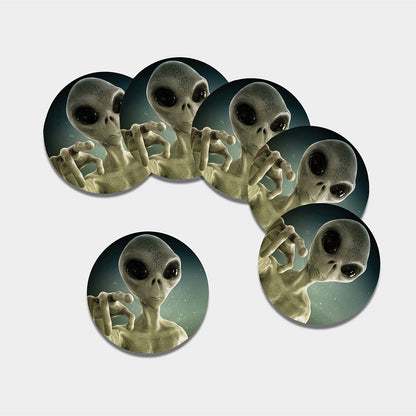 Grey Alien 3D Print Leather Coaster Set