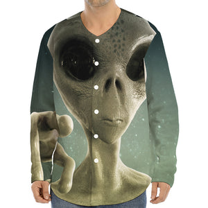 Grey Alien 3D Print Long Sleeve Baseball Jersey