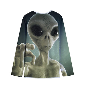 Grey Alien 3D Print Long Sleeve Short Coat