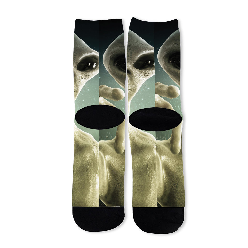 Grey Alien 3D Print Long Socks