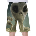 Grey Alien 3D Print Men's Beach Shorts