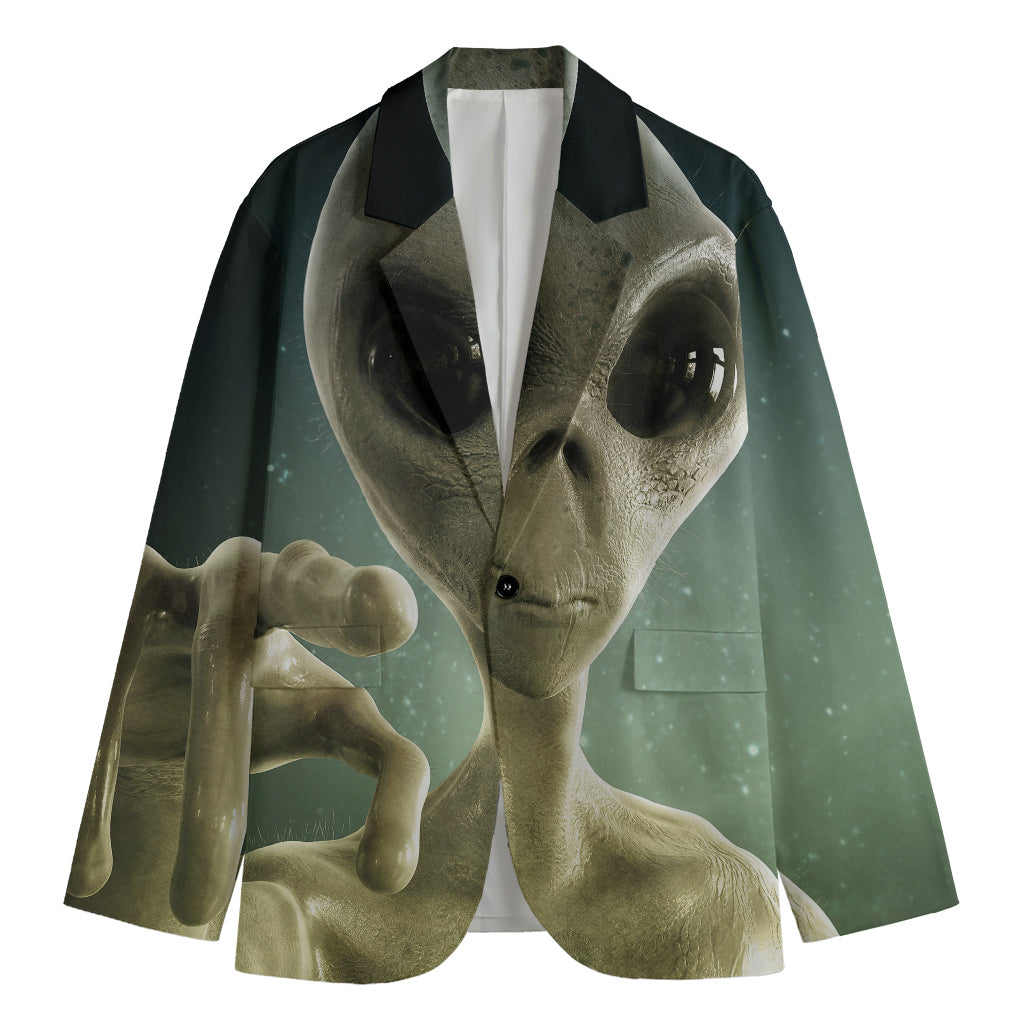 Grey Alien 3D Print Men's Blazer