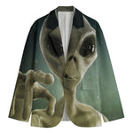 Grey Alien 3D Print Men's Cotton Blazer