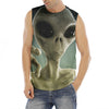 Grey Alien 3D Print Men's Fitness Tank Top