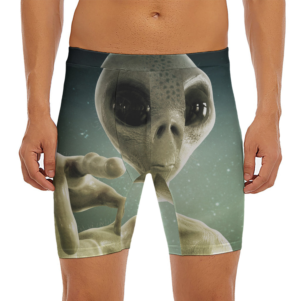 Grey Alien 3D Print Men's Long Boxer Briefs