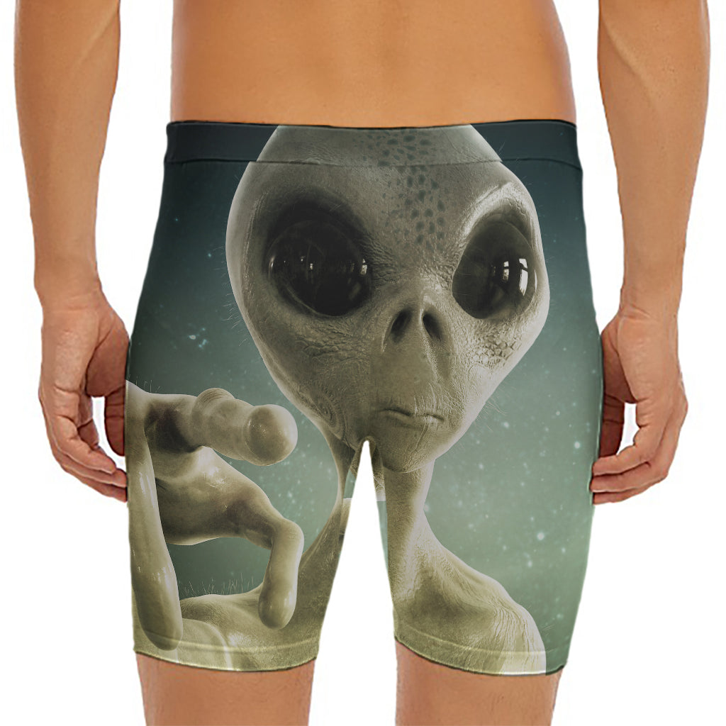 Grey Alien 3D Print Men's Long Boxer Briefs