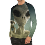 Grey Alien 3D Print Men's Long Sleeve Rash Guard