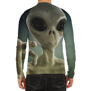 Grey Alien 3D Print Men's Long Sleeve Rash Guard