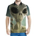 Grey Alien 3D Print Men's Polo Shirt