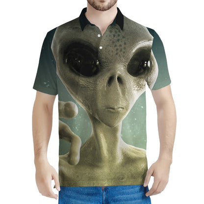 Grey Alien 3D Print Men's Polo Shirt