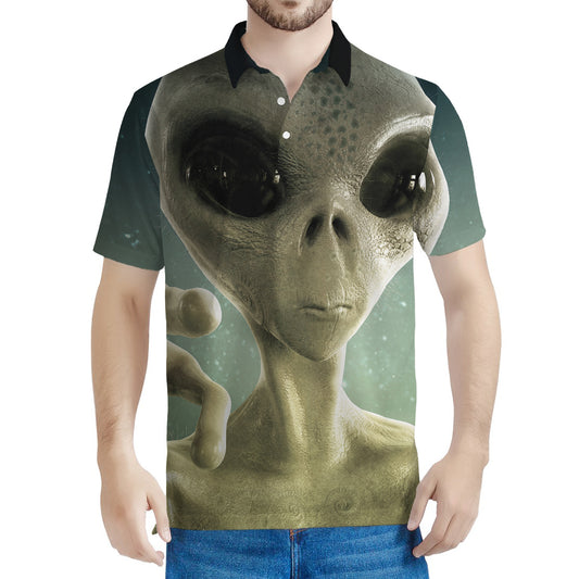 Grey Alien 3D Print Men's Polo Shirt