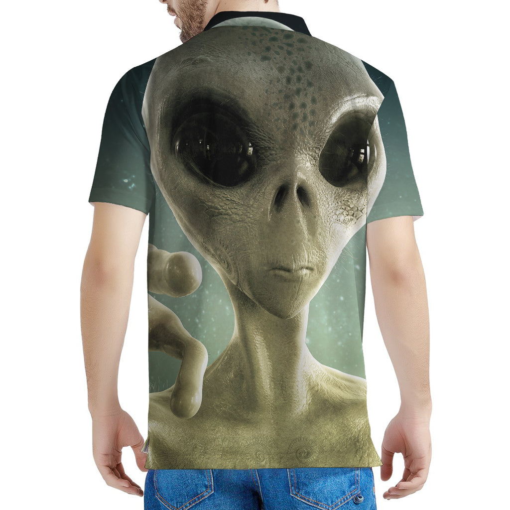 Grey Alien 3D Print Men's Polo Shirt