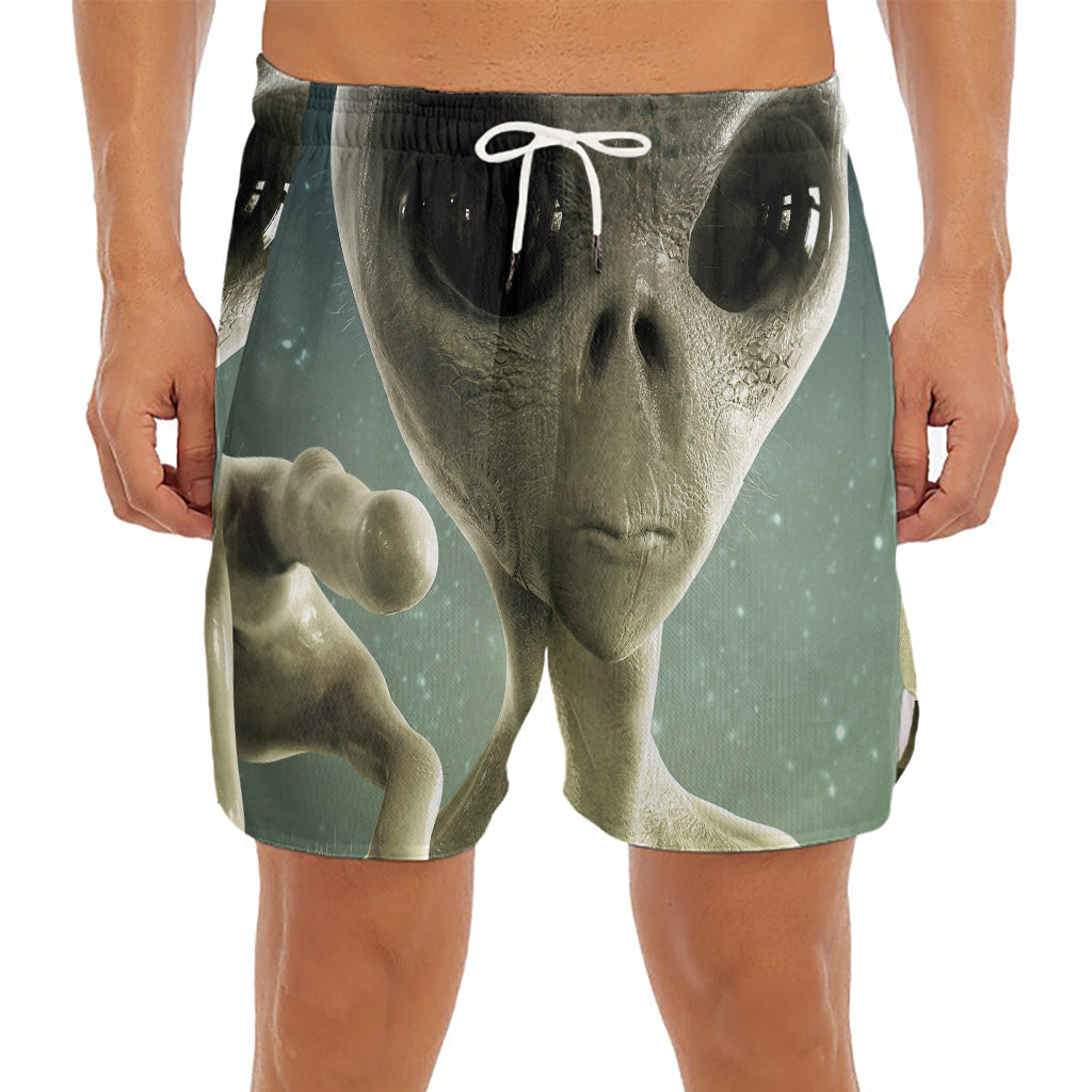 Grey Alien 3D Print Men's Split Running Shorts