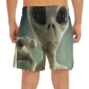 Grey Alien 3D Print Men's Split Running Shorts