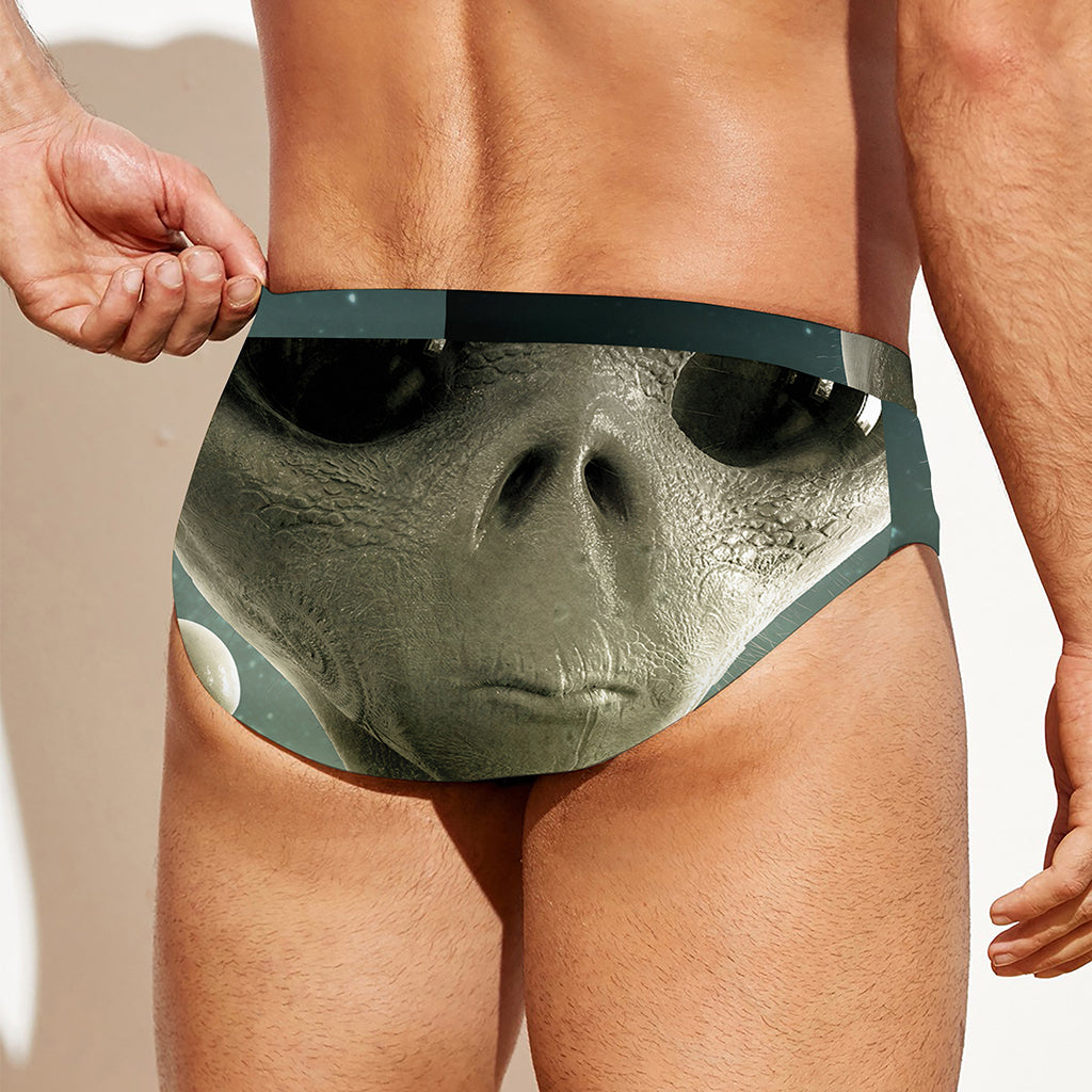Grey Alien 3D Print Men's Swim Briefs