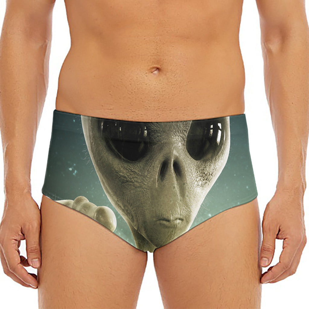 Grey Alien 3D Print Men's Triangle Swim Briefs
