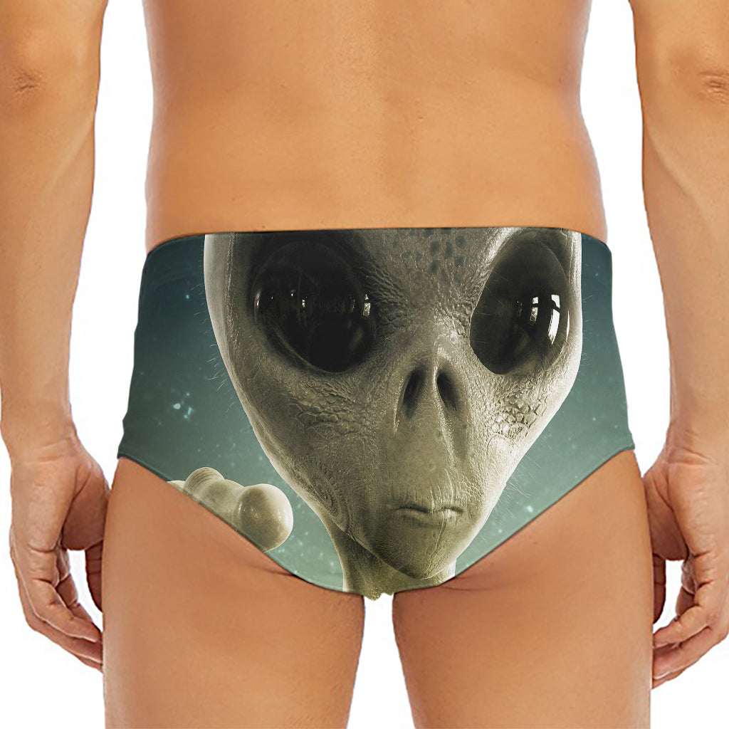 Grey Alien 3D Print Men's Triangle Swim Briefs