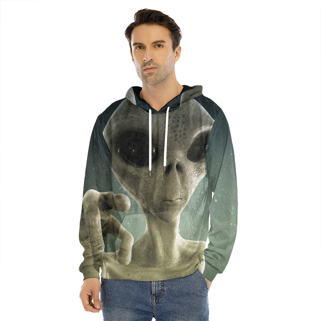Grey Alien 3D Print Men's Velvet Pullover Hoodie