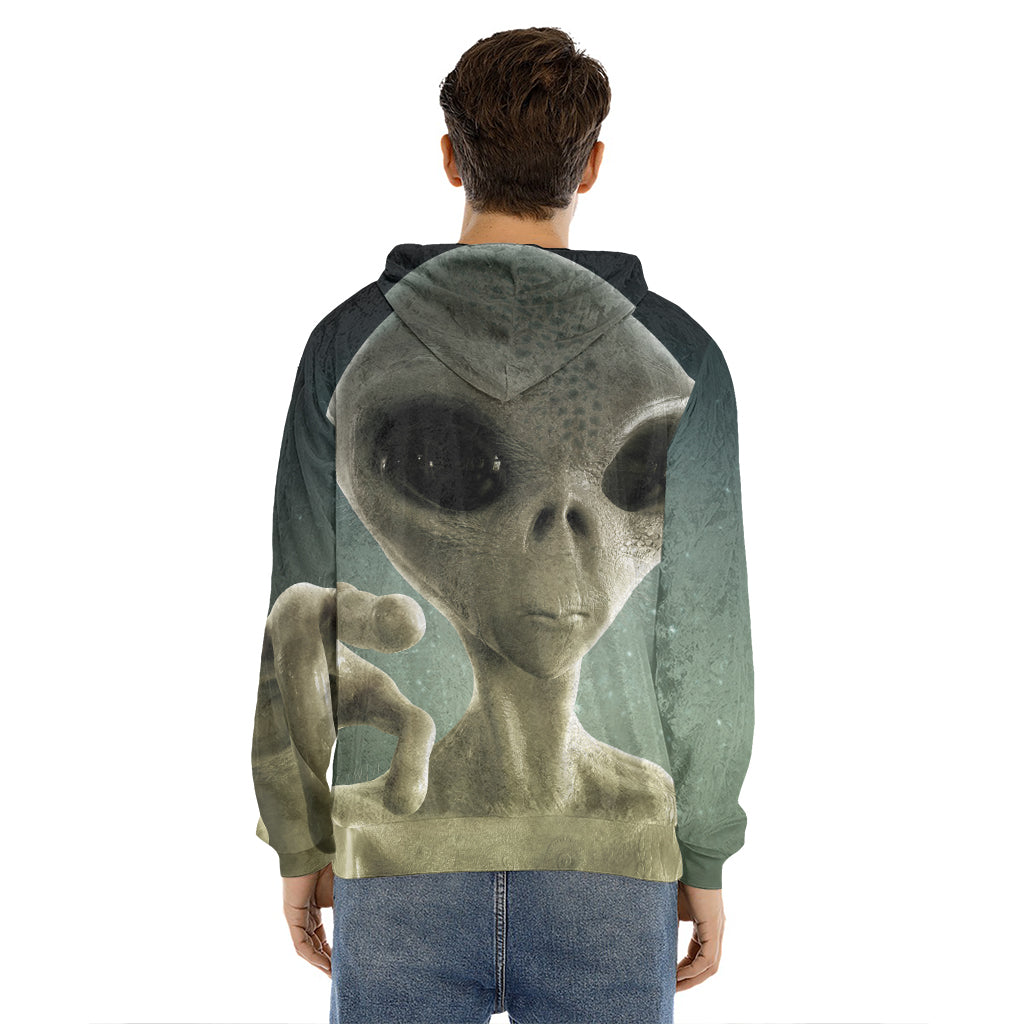 Grey Alien 3D Print Men's Velvet Pullover Hoodie