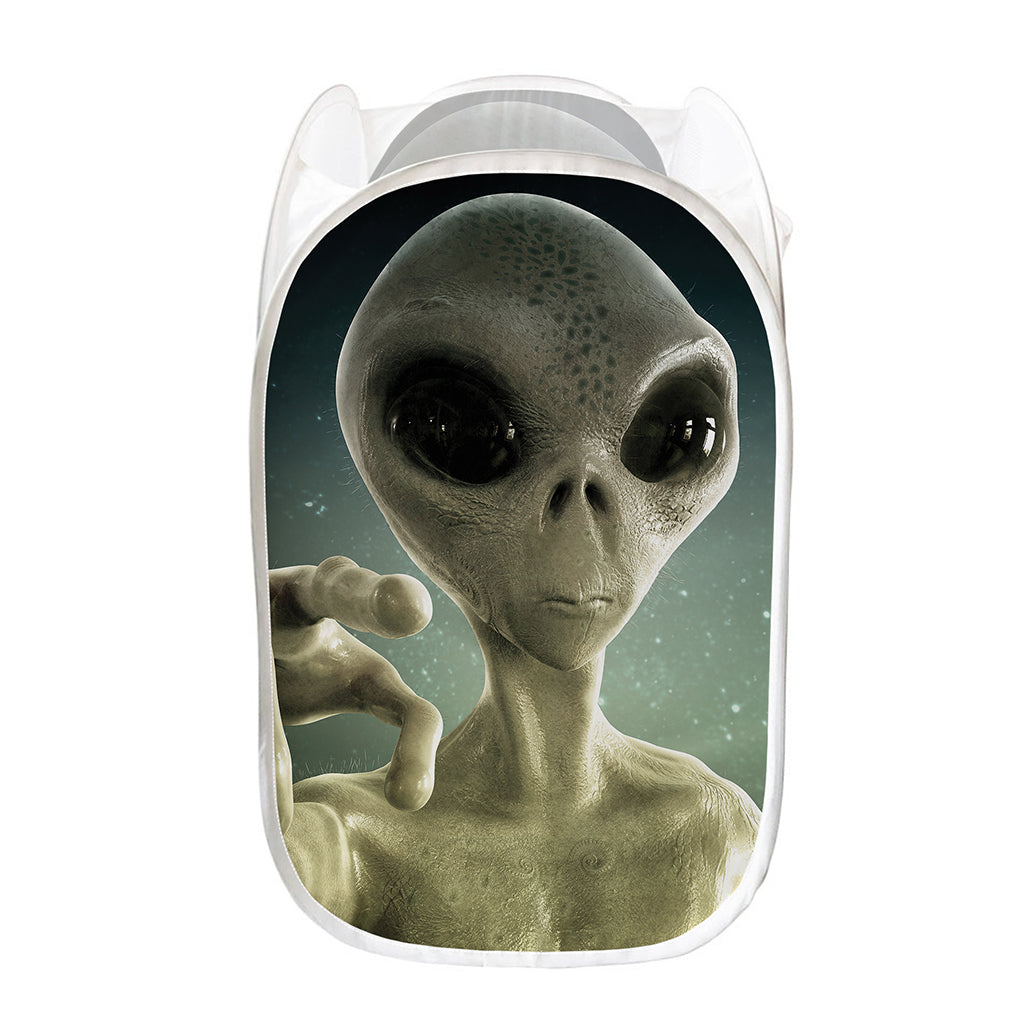 Grey Alien 3D Print Mesh Laundry Hamper