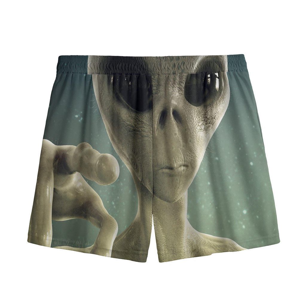 Grey Alien 3D Print Mesh Shorts