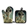 Grey Alien 3D Print Oven Mitt And Pot Holder Set