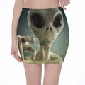 Grey Alien 3D Print Pencil Mini Skirt
