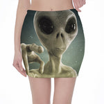 Grey Alien 3D Print Pencil Mini Skirt