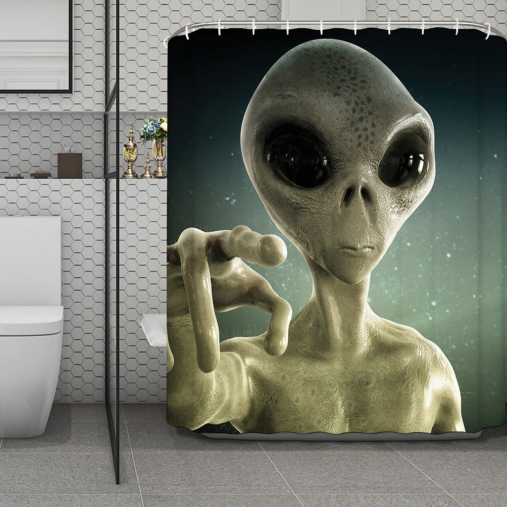 Grey Alien 3D Print Polyester Shower Curtain