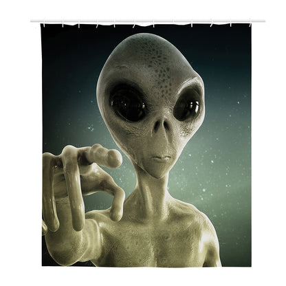 Grey Alien 3D Print Polyester Shower Curtain