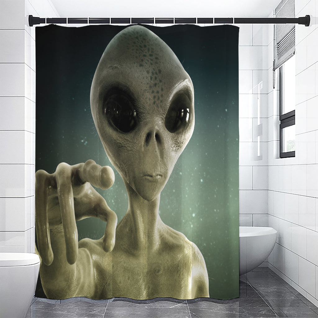 Grey Alien 3D Print Premium Shower Curtain