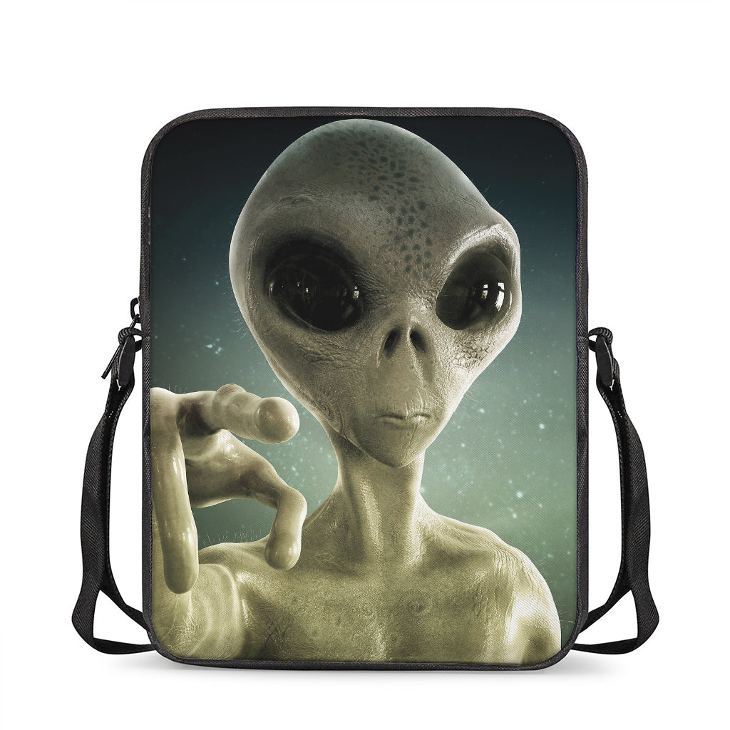 Grey Alien 3D Print Rectangular Crossbody Bag