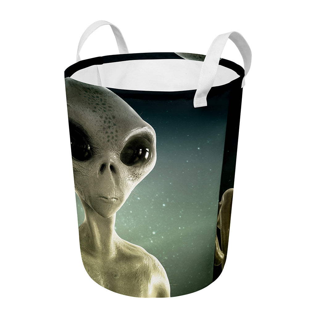 Grey Alien 3D Print Round Laundry Basket