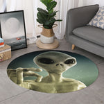 Grey Alien 3D Print Round Rug