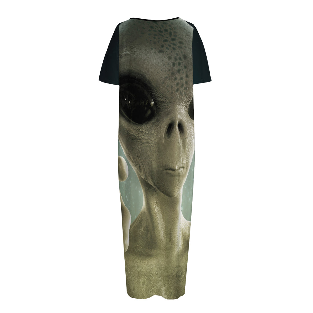 Grey Alien 3D Print Short Sleeve Long Nightdress