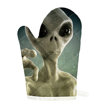 Grey Alien 3D Print Single Oven Mitt