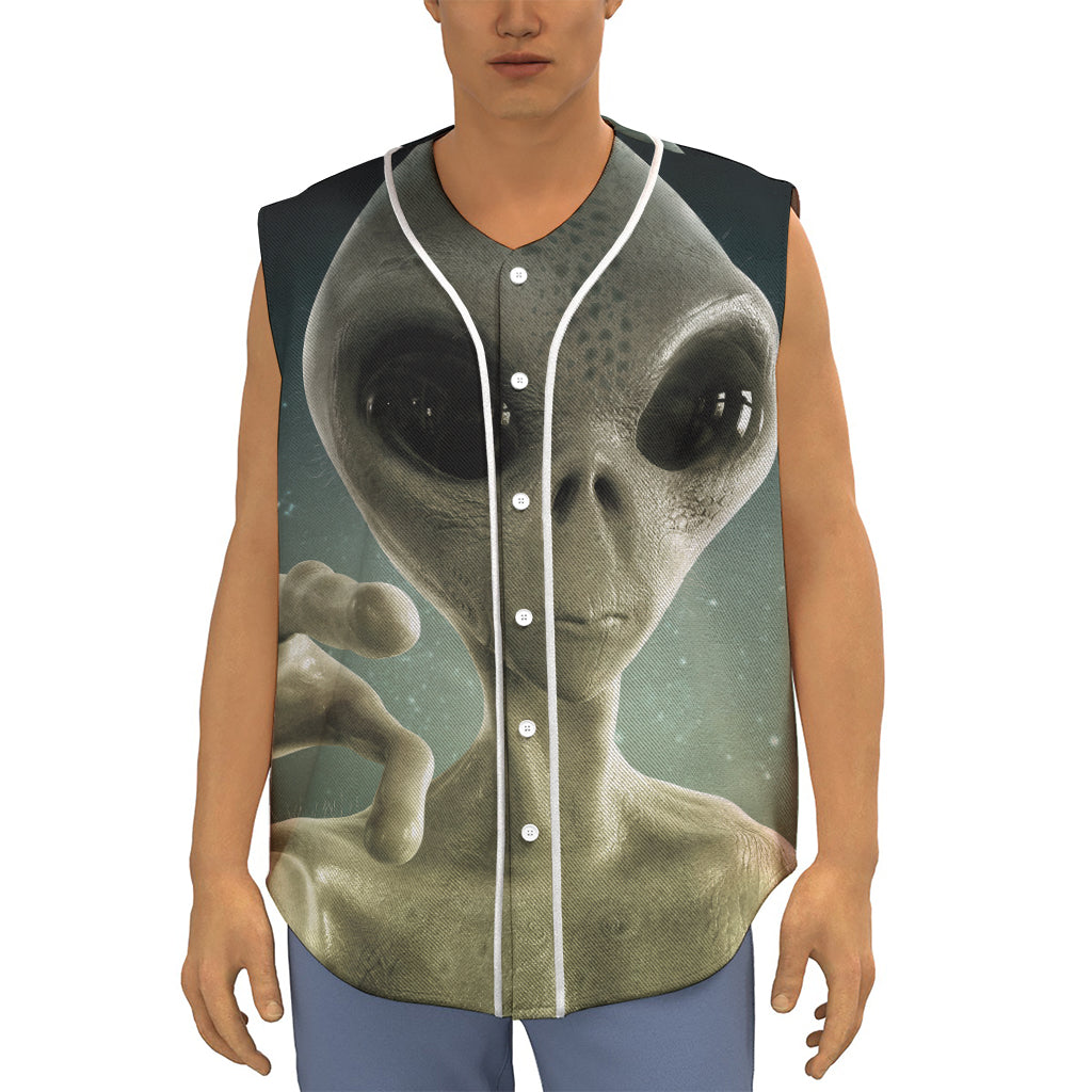 Grey Alien 3D Print Sleeveless Baseball Jersey